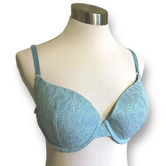 Victorias Secret 38C Lined Demi Bra Light Blue Lace Underwire Multi Way Straps - Picture 2 of 6